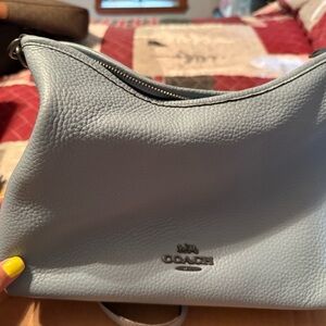 Coach Blue Leather Shoulder Bag with Pebbled Texture